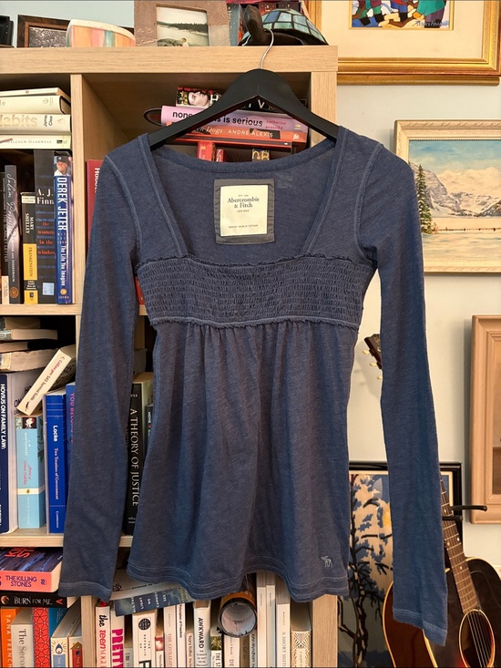 Abercrombie & Fitch Tops - Abercrombie & Fitch Navy Long-Sleeve Smocked Empire Babydoll Top